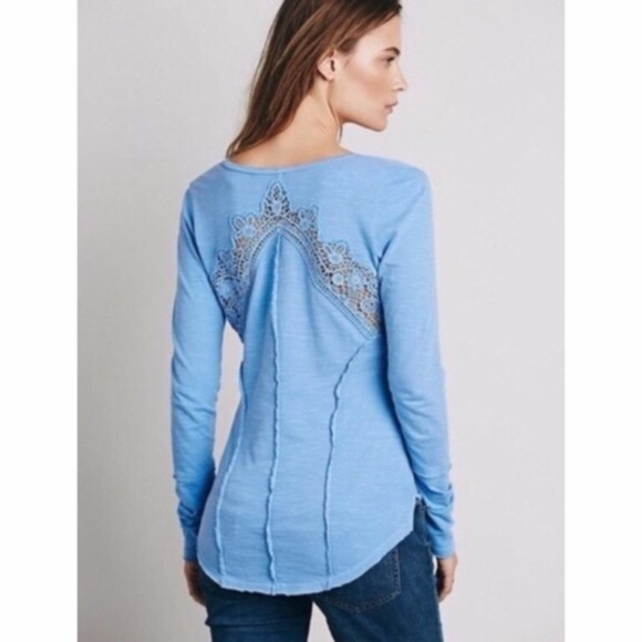 Free People Keepsake Crochet-Inset Henley Top S - Picture 2 of 7